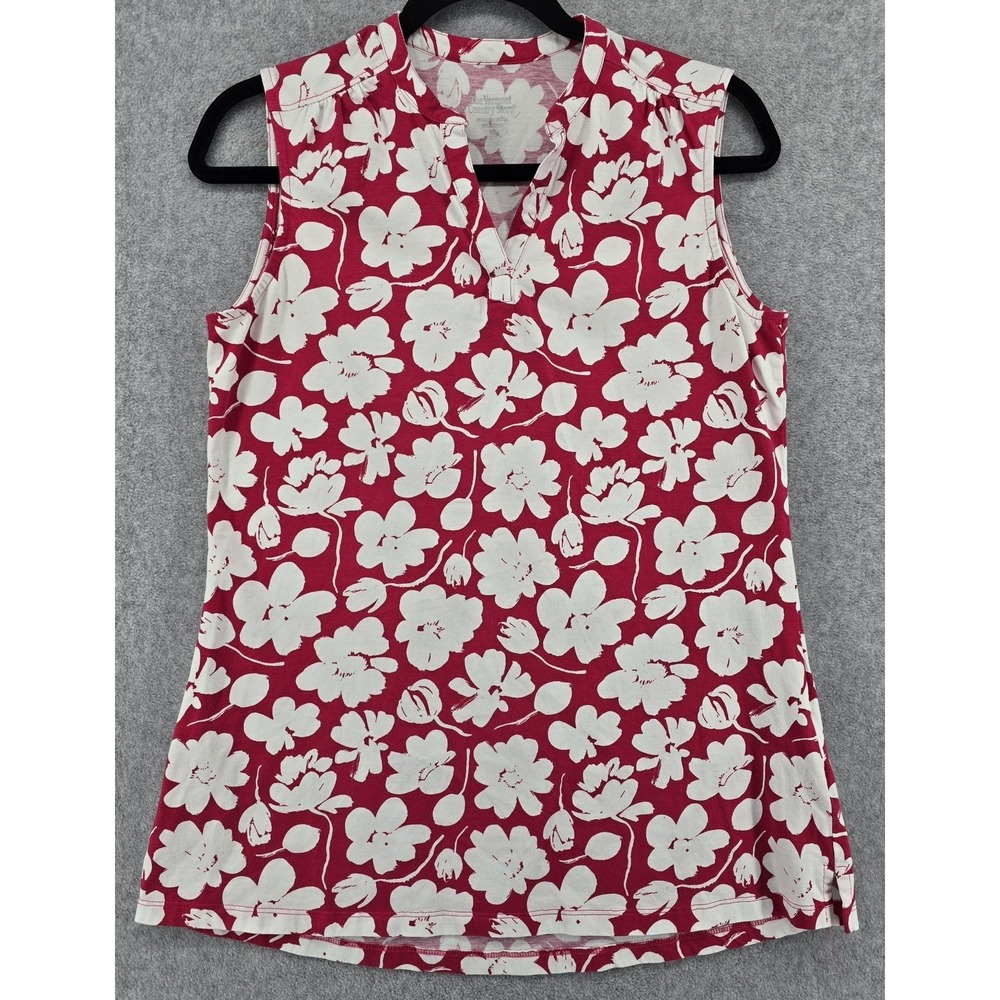 Vermont Country Store Women's Sleeveless Top M Pink Popover Tunic Floral Bright